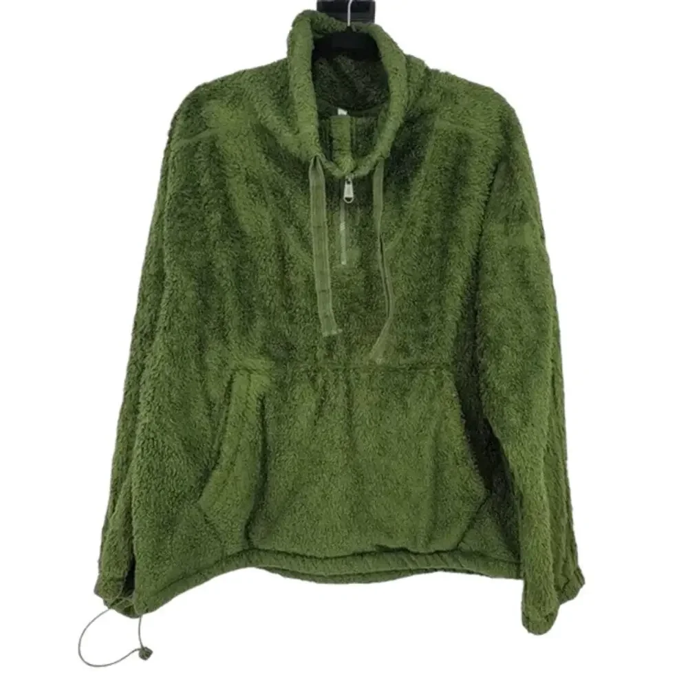 Free People Big Sky Green Womens Faux Shearling Pullover Sweater Size Large